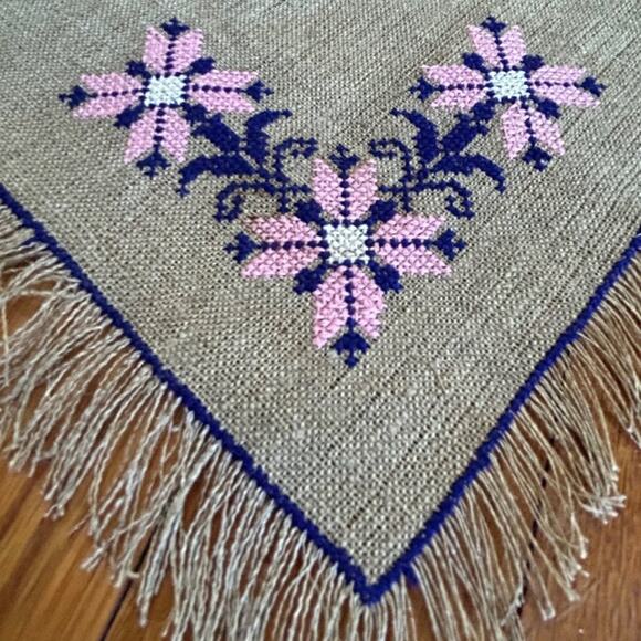 Vintage Pink Floral Embroidered 10”x10” Placemats on Burlap with Fringed Edge - Picture 6 of 9